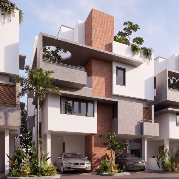 Exterior of Samudra Whispers of the Sky showing the 7-level villa design