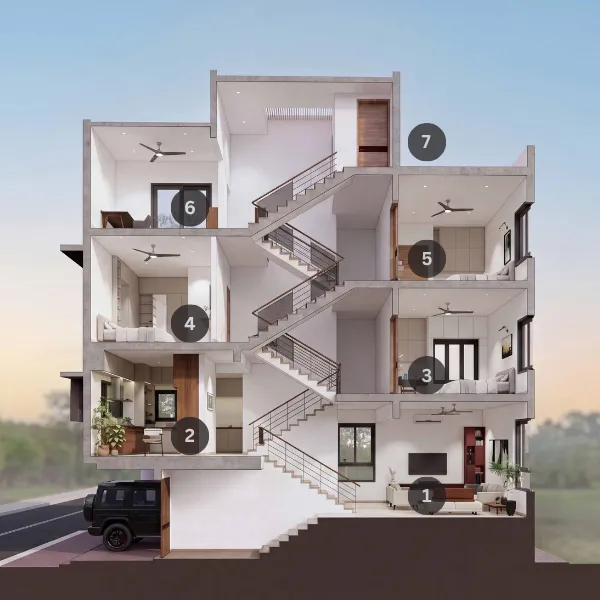 7-Star Villa cross-section showing all seven intelligent levels
