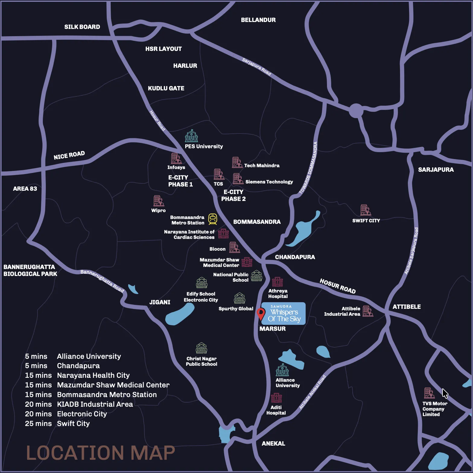 Location map – Samudra Whispers of the Sky, Chandapur-Anekal Main Road, South Bengaluru